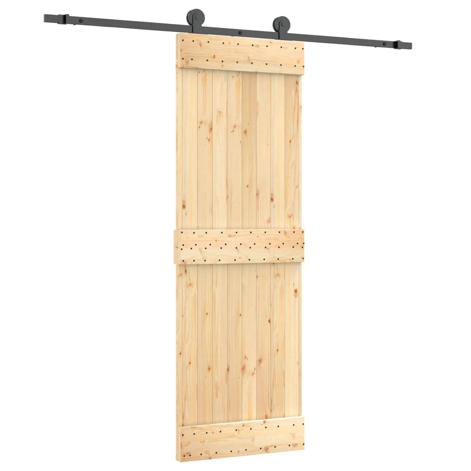 vidaXL Schiebetür Natur und Schwarz 70 x 210 cm Massivkiefer 3444986