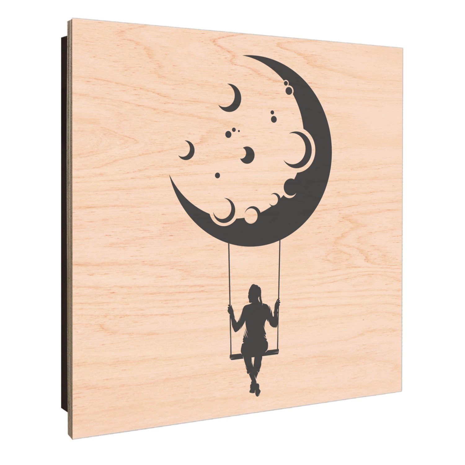 Banjado Schlüsselkasten Holz, 30x30cm, Motiv Mondschaukel, 50 Haken. Schlüsselbox für Garderobenhaken.