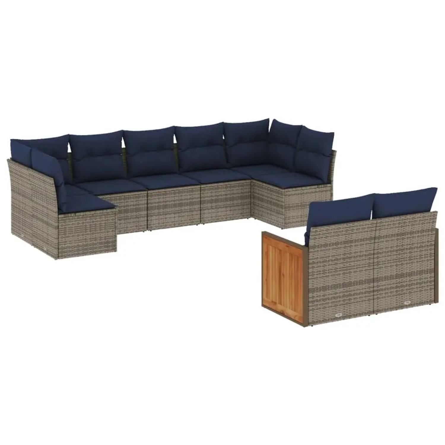 vidaXL 9-Tlg Gartensofa-Set mit Kissen Grau Polyrattan 3227972 günstig online kaufen