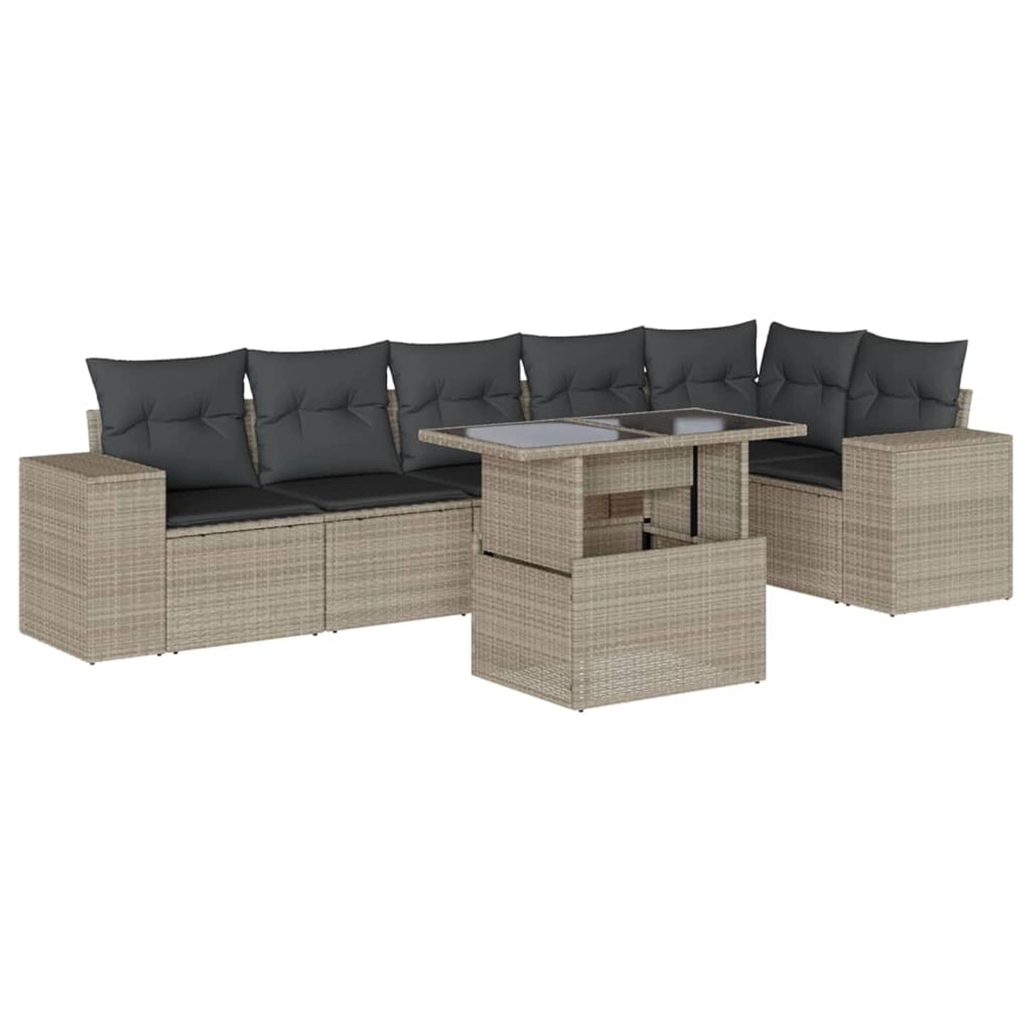 vidaXL 7-Tlg Garten-Sofagarnitur mit Kissen Hellgrau Poly Rattan 3269182 günstig online kaufen