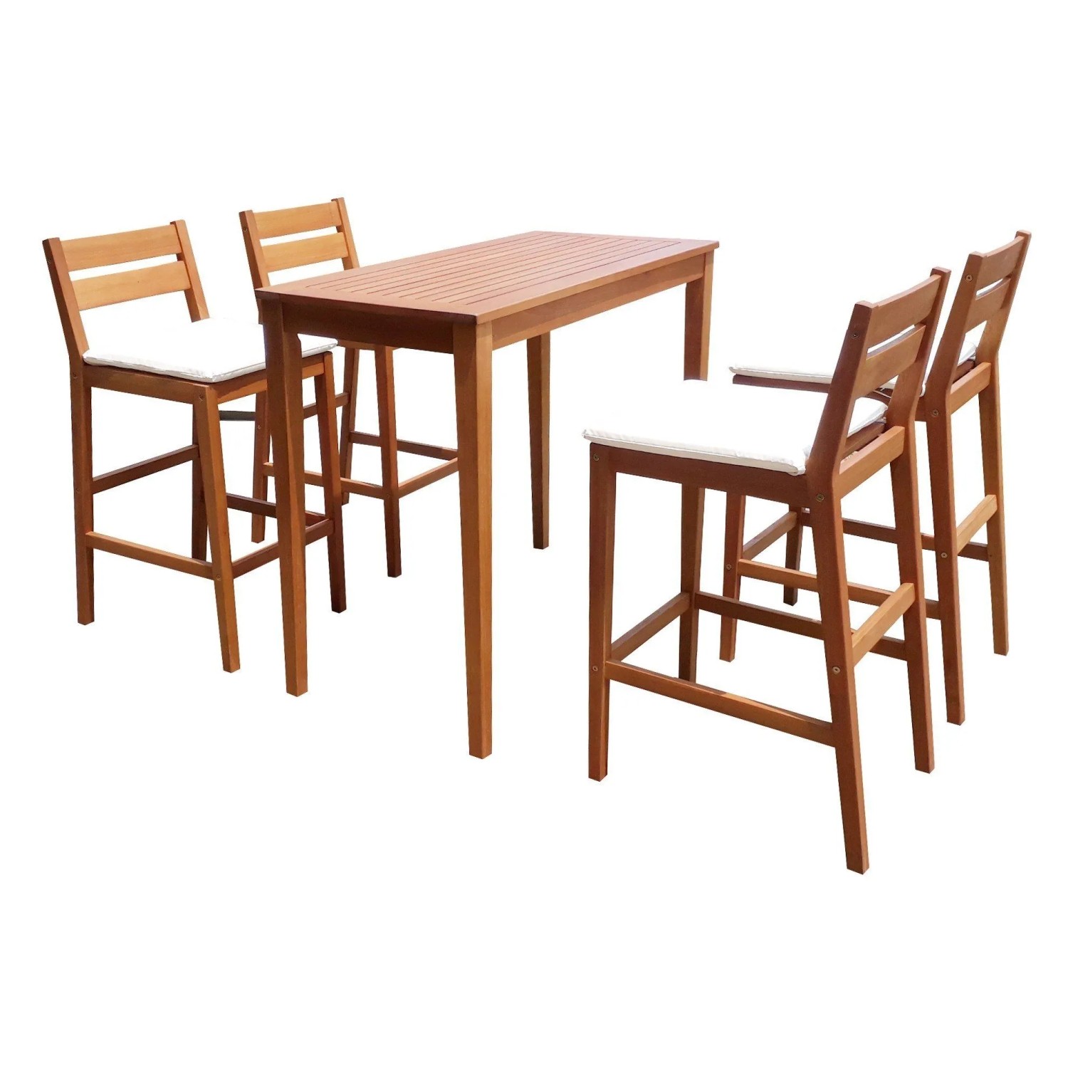 DELUKE Barset BERN 5-Tlg. Inkl. Kissen Eukalyptus Natur 100x60x107cm Barmöbel-Set Mit Hohem Tisch Und 4 Barhockern