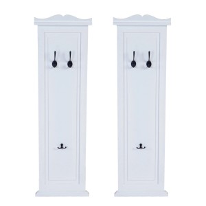 2er Set weiße MCW Wandgarderobe H33 mit je 3 Haken aus Paulowniaholz.