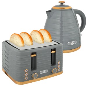 HOMCOM Wasserkocher und Toaster Set in Grau mit vier Toastscheiben. Haushaltsgeräte für die Küche.