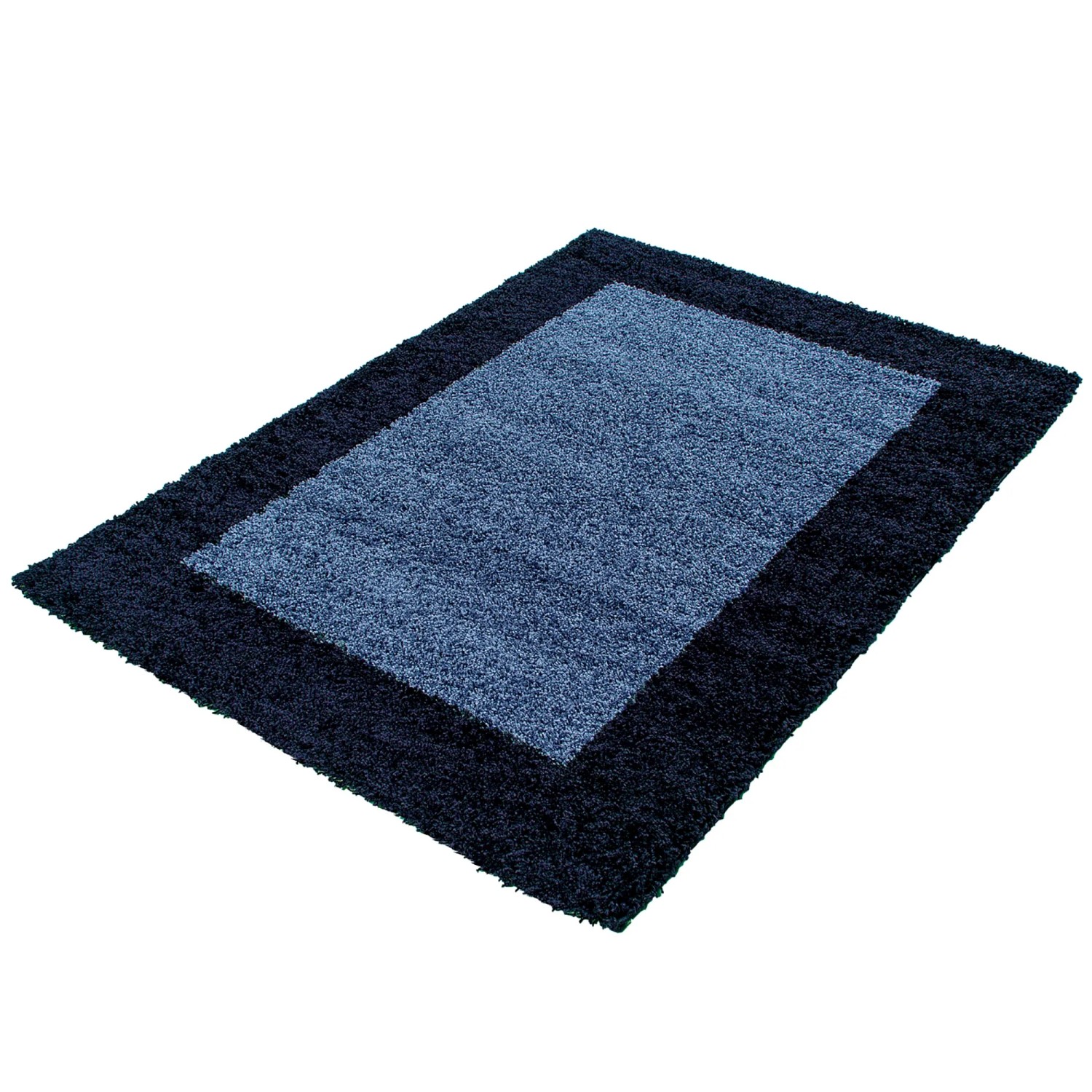 Marineblauer Ayyildiz Hochflorteppich Life, 300x400 cm. Flauschiger Shaggy Teppich mit Bordüre.
