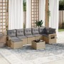 Beige 8-tlg. vidaXL Garten-Sofagarnitur aus Poly Rattan mit grauen Kissen.