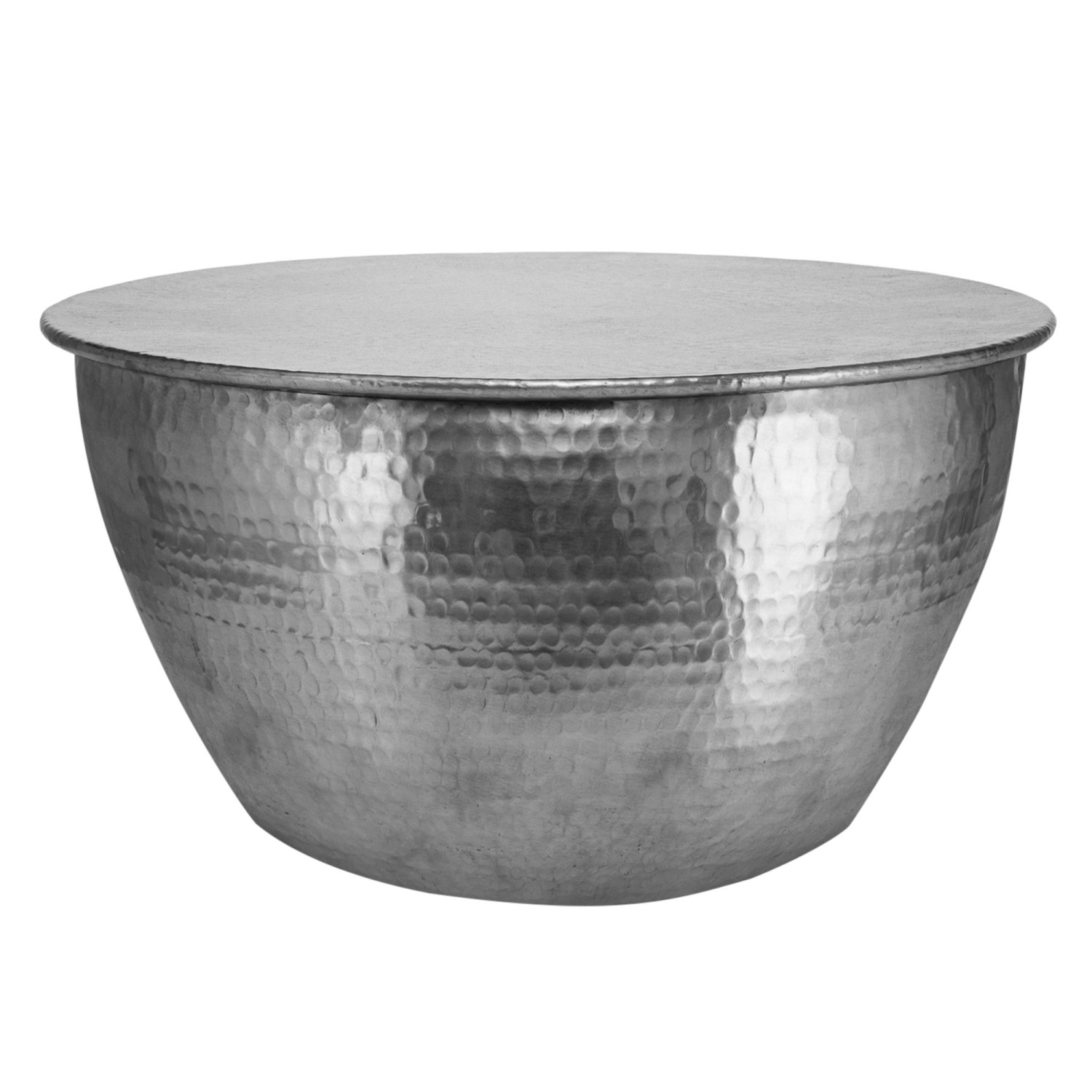 Womo-Design Couchtisch Rund 59x30,5cm Silber Drum Hammerschlag Design günstig online kaufen