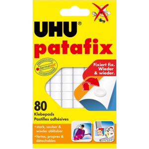 Uhu Patafix Original, 80 weiße, wiederablösbare Klebepads zum Fixieren von Objekten.
