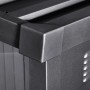 Detailaufnahme: Anthrazitfarbenes Gerätehaus Firstline Metall mit Pultdach, Eckverbindung.