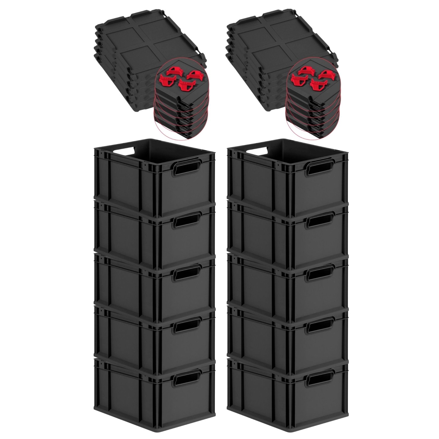 PROREGAL SparSet 10x Eurobox Nextgen Grip Mit Auflagedeckel Und Roten Versc günstig online kaufen