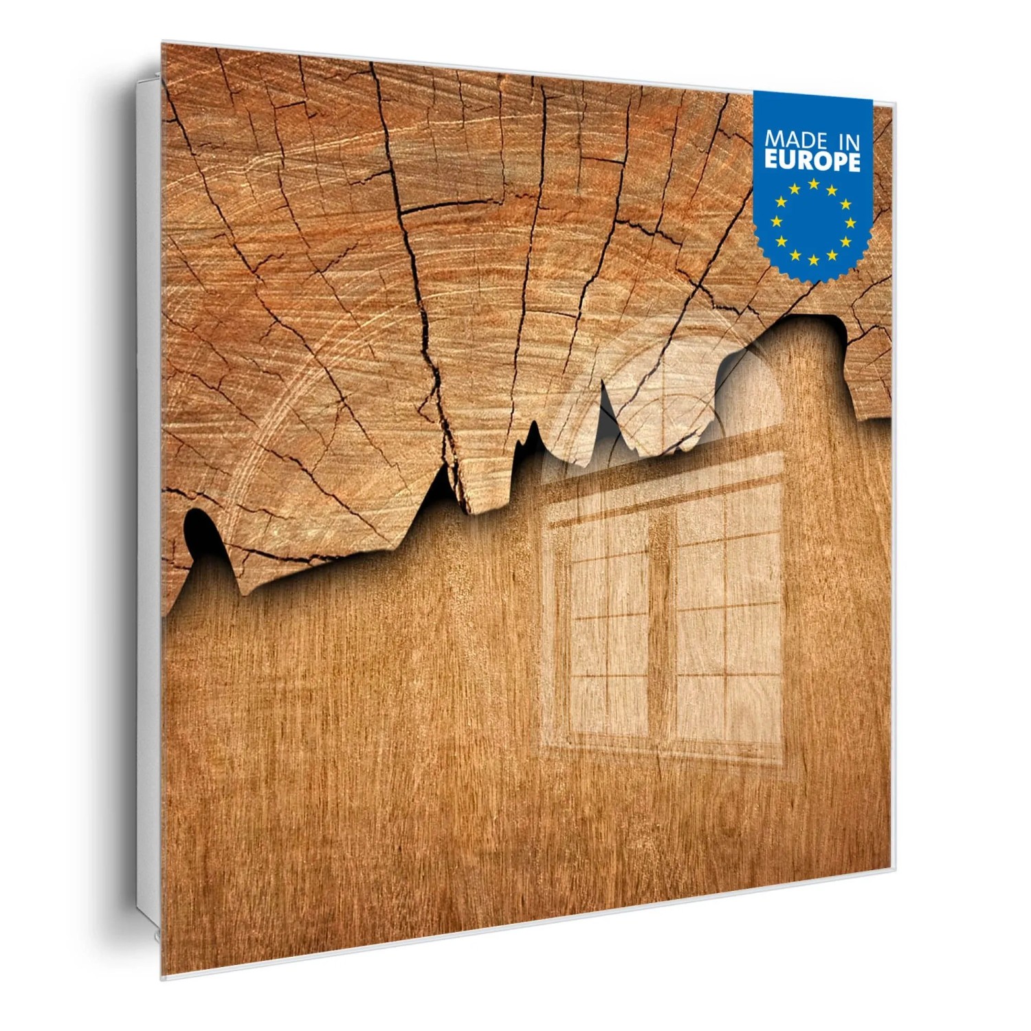 Banjado Großer Schlüsselkasten Glas 30x30cm Weiß Scharnier Links 50 Haken Beschreibbar Magnetisch Motiv Baumscheibe