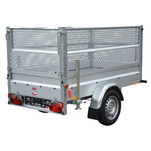 Stema Anhänger Basic 1000 mit Gitteraufsatz, gebremster PKW Autoanhänger mit Stützrad und Abstellstützen.