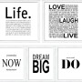 5er-Set Bilder mit Rahmen Anonymus Dream Big, 54x54cm, mit Schriftzügen wie Life, Love, Dream Big.
