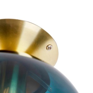 Art Deco Deckenleuchte Pallon mit blauem Glasschirm und Messingdetails.
