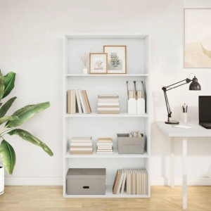 Weißes vidaXL Bücherregal aus Holzwerkstoff, 80x152 cm, mit offenen Fächern, gefüllt mit Büchern und Deko.