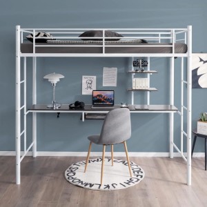 Costway Hochbett mit Schreibtisch Etagenbett mit 2 Leitern Weiß