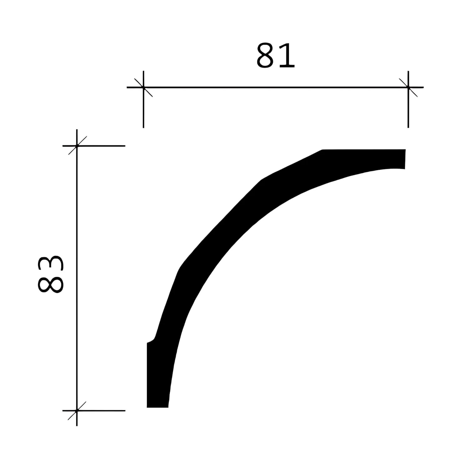 Detailaufnahme PROFHOME Eckleiste 150165, weiße Zierleiste, Maße 83x81 mm.