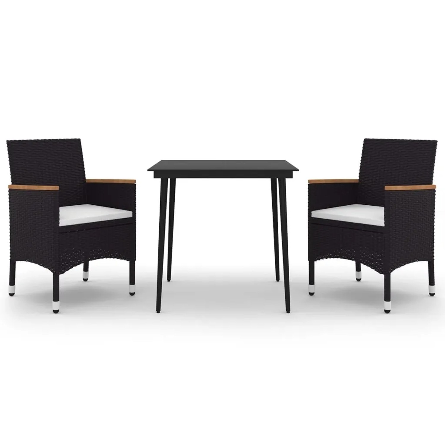 vidaXL 3-Tlg Garten-Essgruppe mit Auflagen Poly Rattan und Glas 3099781