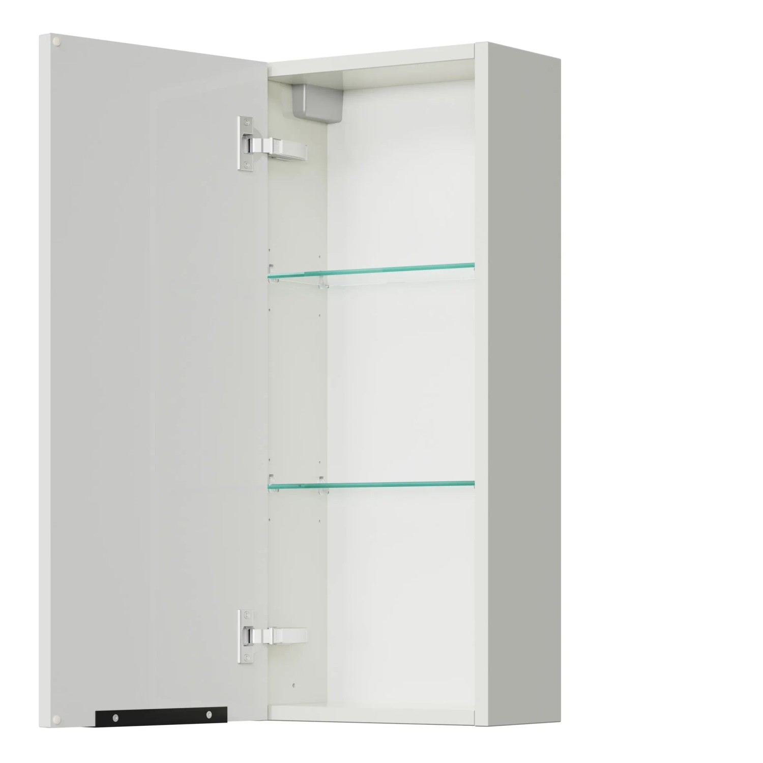 Pelipal Hängeschrank Quantum 07, schneeweiß glänzend, 30 cm breit, mit Drehtür und Glaseinlegeböden.