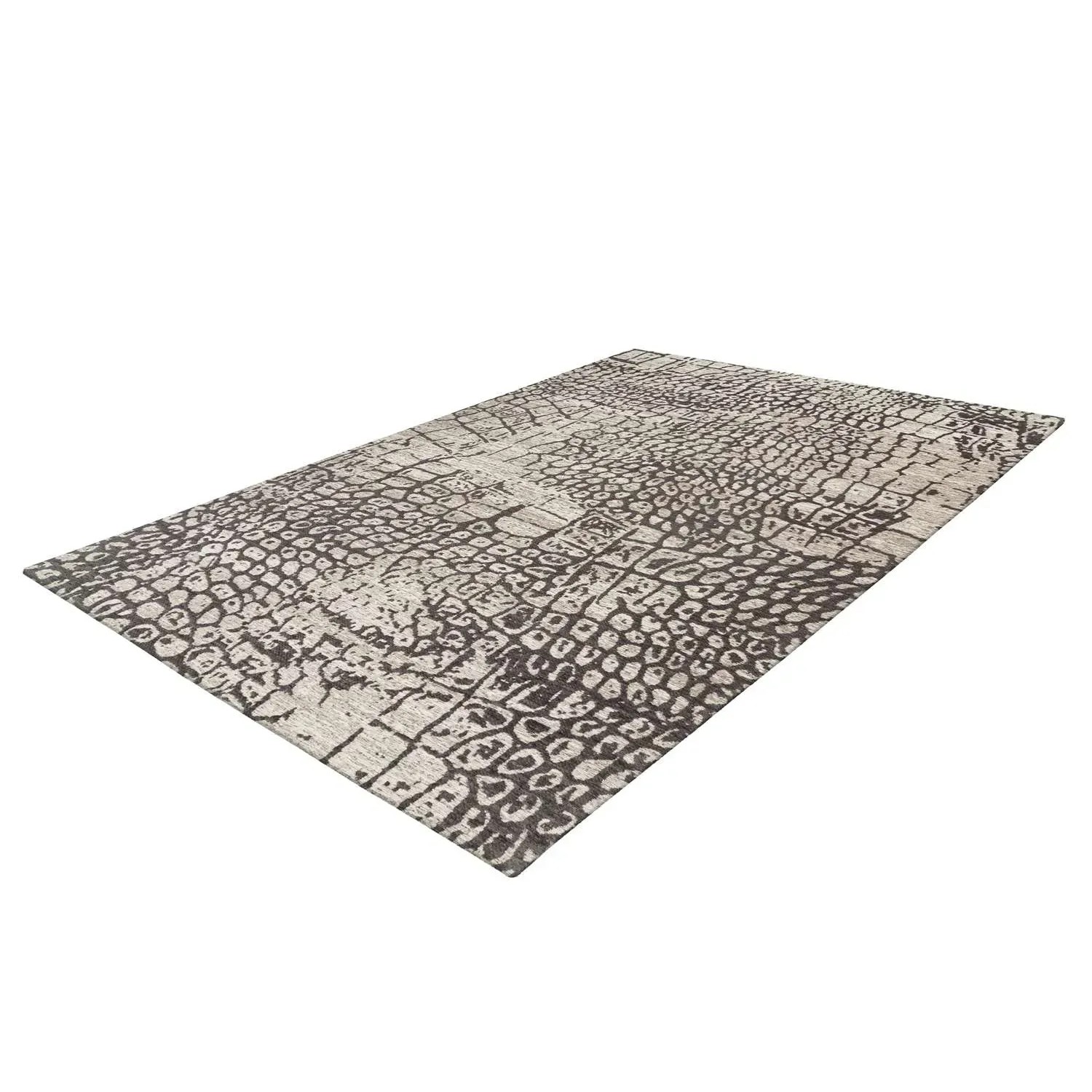 Grauer Kurzflor Teppich im Vintage Look, 120x170 cm, Muster Rosario.