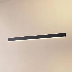 Moderne, dimmbare LED Pendelleuchte Mylosh in Schwarz aus Aluminium für Wohnzimmer.