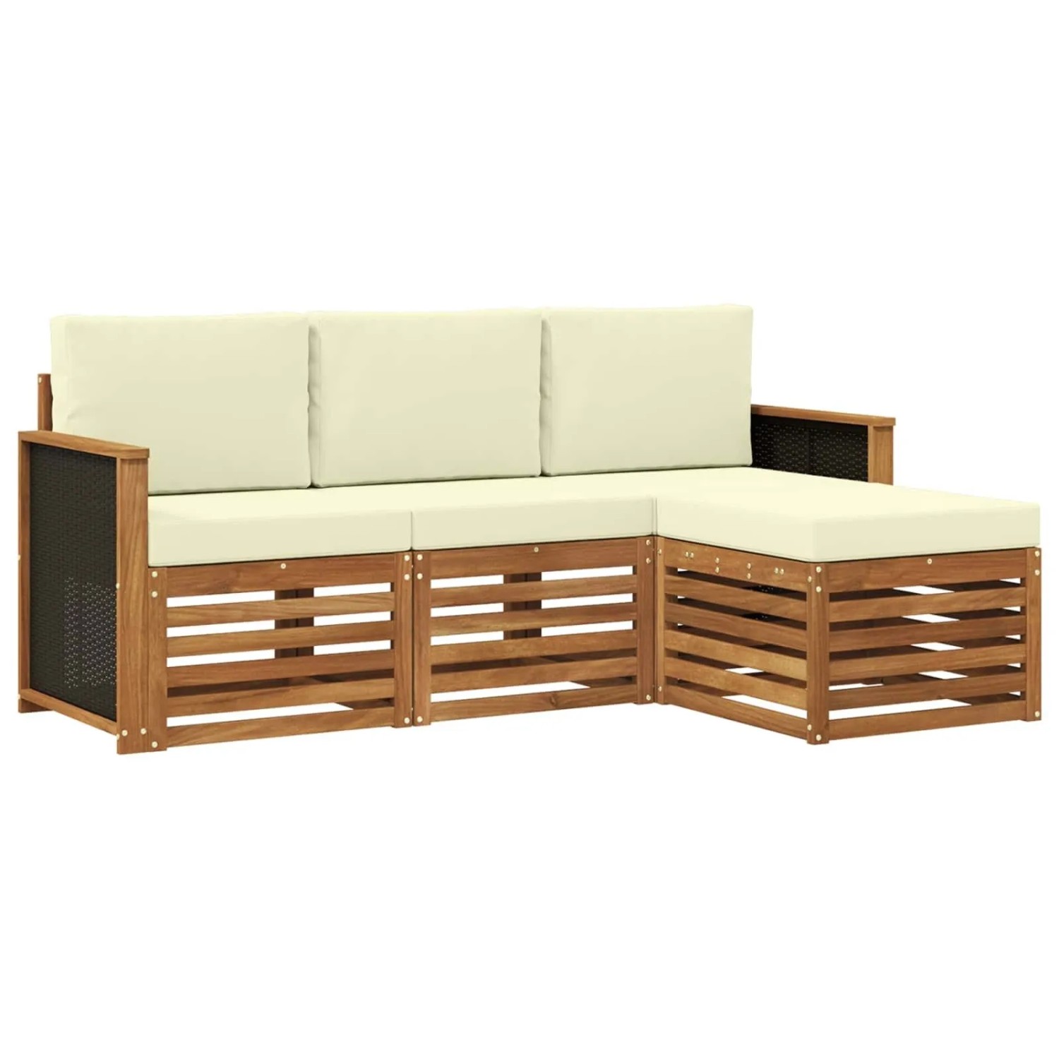 vidaXL Outdoor-Sofagarnitur mit Kissen 4 Stk Natur und Creme 3384191