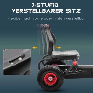 HOMCOM Gokart: Schwarzer, 3-fach verstellbarer Sitz für Kinderfahrzeug, mit sichtbarem Einstellmechanismus. Rote Radnabe.