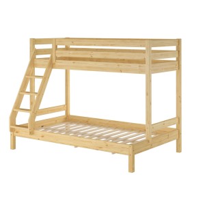 Doppel-Etagenbett aus Kiefernholz mit Leiter, Liegeflächen 80x200 und 120x200 cm, für Kinder und Erwachsene.