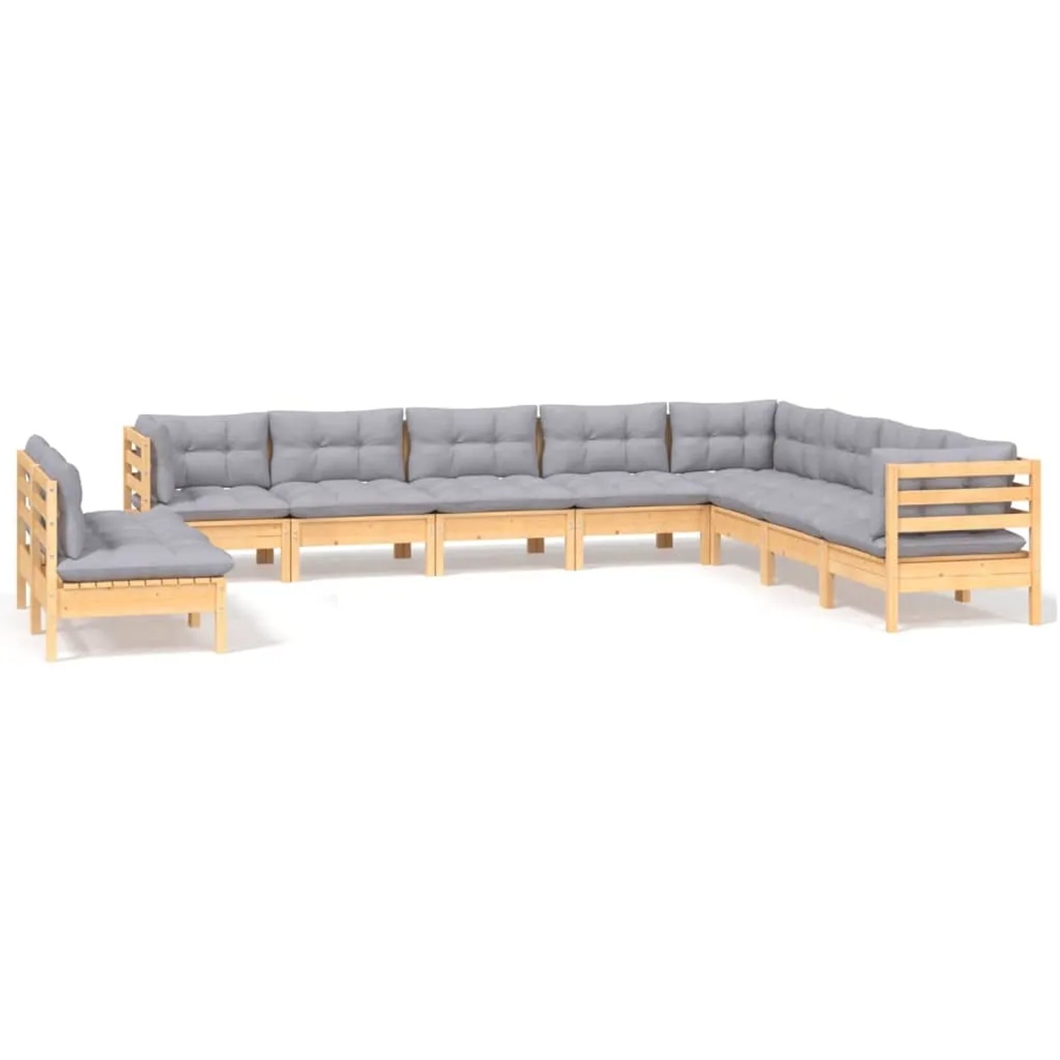 vidaXL 10-Tlg Garten-Lounge-Set mit Grauen Kissen Massivholz Kiefer 3096838 günstig online kaufen
