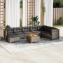 Graue 9-tlg. vidaXL Garten-Sofagarnitur aus Polyrattan mit Tisch und Kissen.