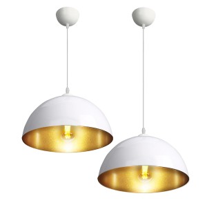 Zwei CCLIFE Hängelampen im Industrial Design, weiß mit kupferfarbener Innenseite.