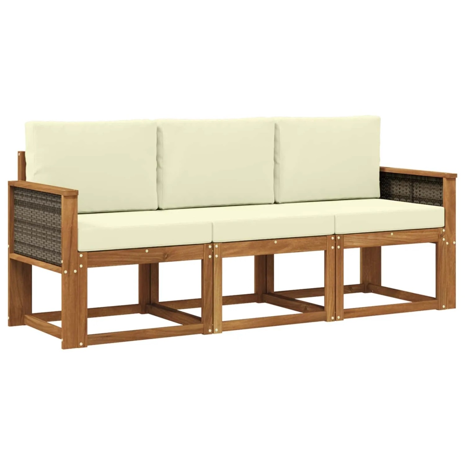vidaXL Outdoor-Sofagarnitur mit Kissen 3 Stk Natur und Creme 3384946