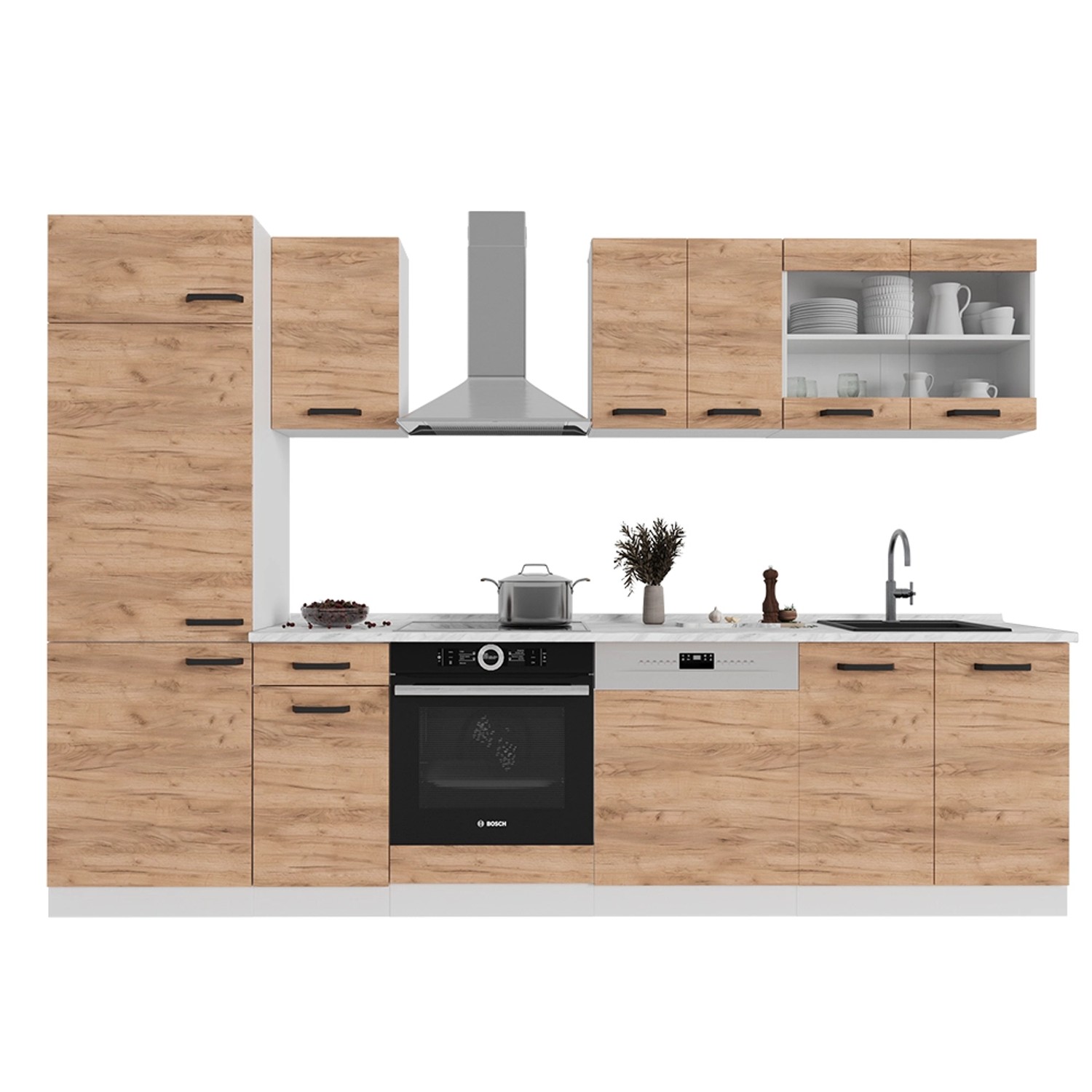 Vicco R-Line Küchenzeile Goldkraft Eiche/Weiß 300 cm ohne Arbeitsplatte günstig online kaufen