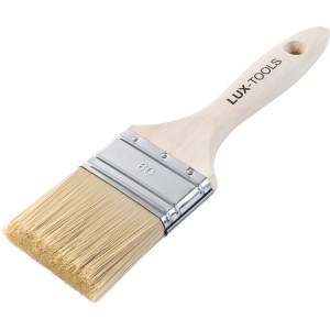 LUX-TOOLS Flachpinsel Lacke, 60 mm breit, mit hellem Holzstiel und Aufhängeloch.