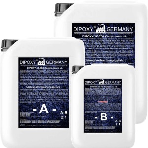 Dipoxy Epoxidharz 2K Set, 3kg Gebinde. Geeignet für Gießharz-Anwendungen und Laminierarbeiten.