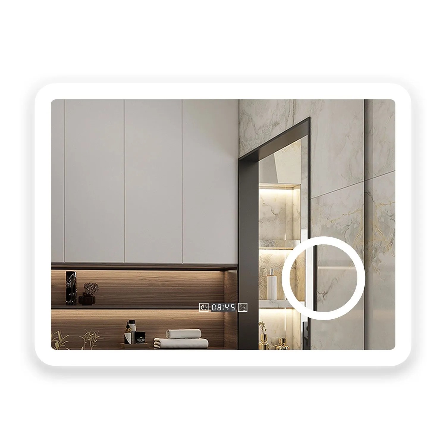 Aica Sanitär Badspiegel mit Uhr Schminkspiegel 80x60 cm Spiegel mit LED Beleuchtung Neutral-Warm-Kaltweiß Dimmbar Memory Touch Beschlagfrei