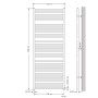 Technische Zeichnung: Weißer LuxeBath Badheizkörper Sahara, 750x1800 mm, Seitenanschluss.