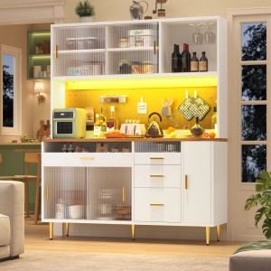 Merax Hochschrank 145x39x171 cm Weiß LED Lochwandregale Küche Wohnzimmer