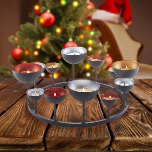 Kobolo Dekokranz HUGO, Kerzenhalter für Teelichter, Schwarz mit metallischen Farben.