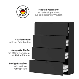 Mokebo Kommode in Anthrazit mit 4 Schubladen. Stilvolles Sideboard für Wohn- und Schlafräume.