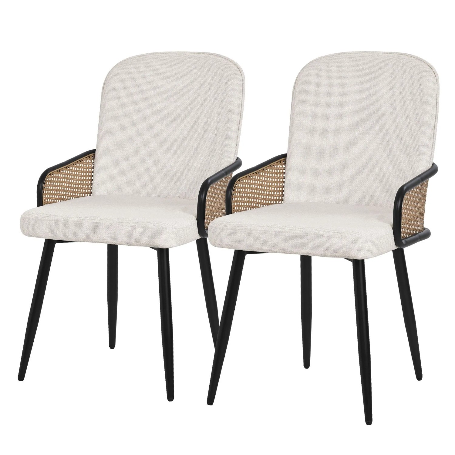 ML-Design Esszimmerstühle 2Er Set Beige mit Stoffbezug Rattan-Optik