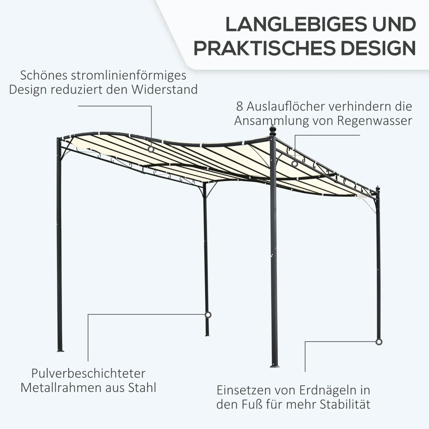 Outsunny Pergola Gazebo, cremeweißes Polyesterdach, Metallrahmen, 297x297 cm. Ideal als Sonnenschutz.