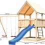 Karibu Spielturm Luis mit Doppelschaukel und Rutsche (blau), aus naturbelassener Fichte.
