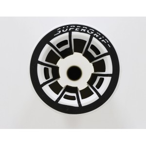 Detailaufnahme: Weißer Siena Garden Schirmständer aus Kunststoff mit Supergrip-Überwurfmutter.