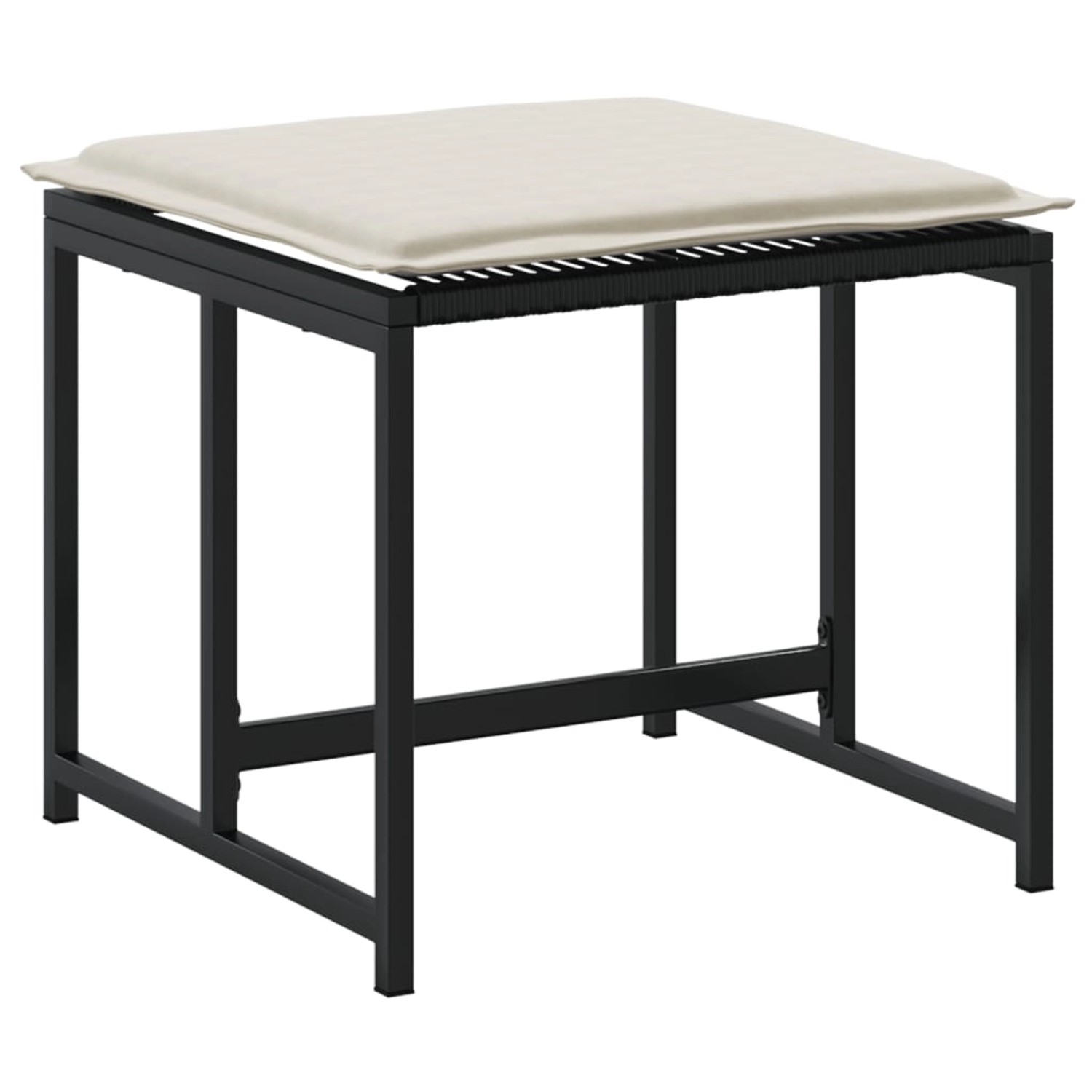 VidaXL Gartenhocker 4er Set, schwarz, mit cremefarbenen Kissen. Sitzhocker aus Polyrattan und Stahl.