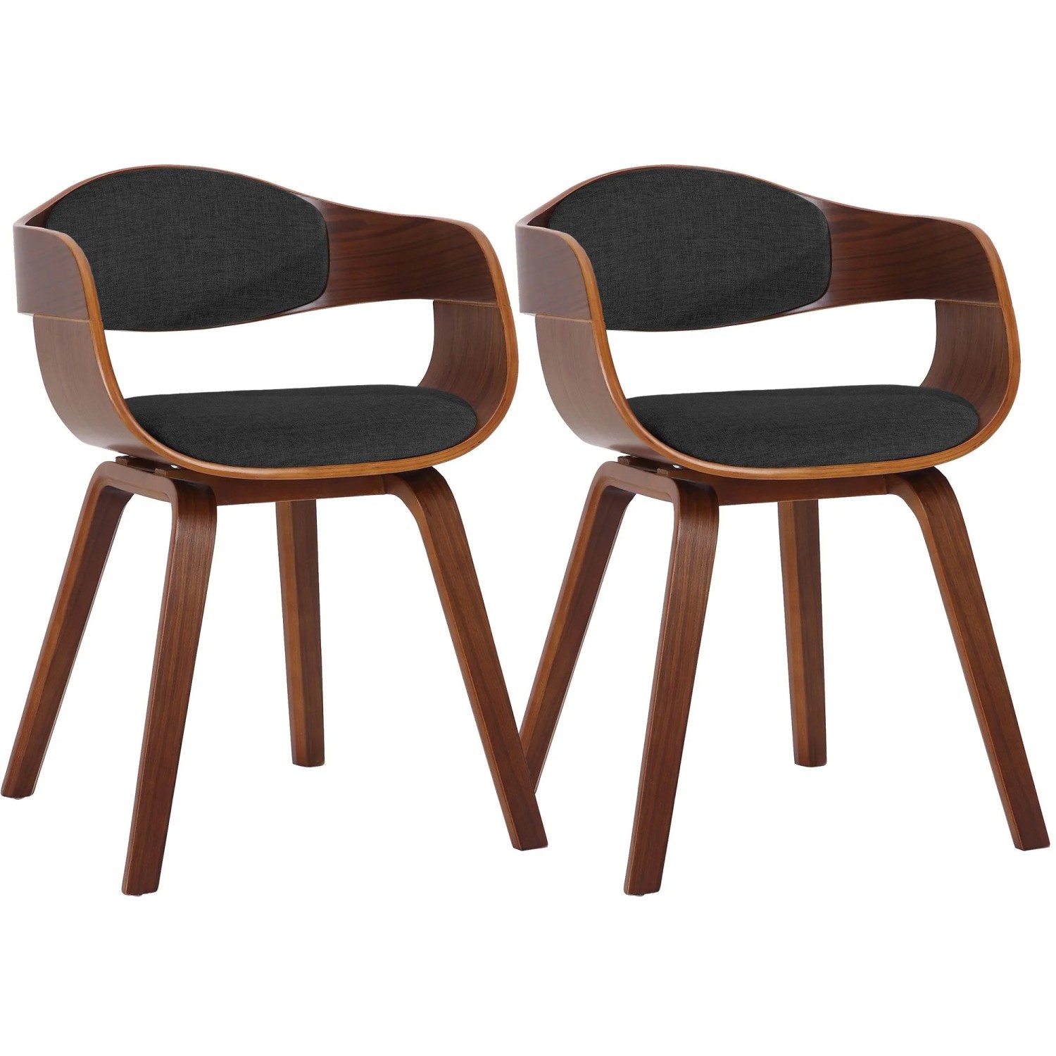 DELUKE 2er Set Stühle LONDON Stoff 73x49x46cm Walnuss/Dunkelgrau Stoff Holz Gestell Konferenzstuhl Wartezimmerstuhl