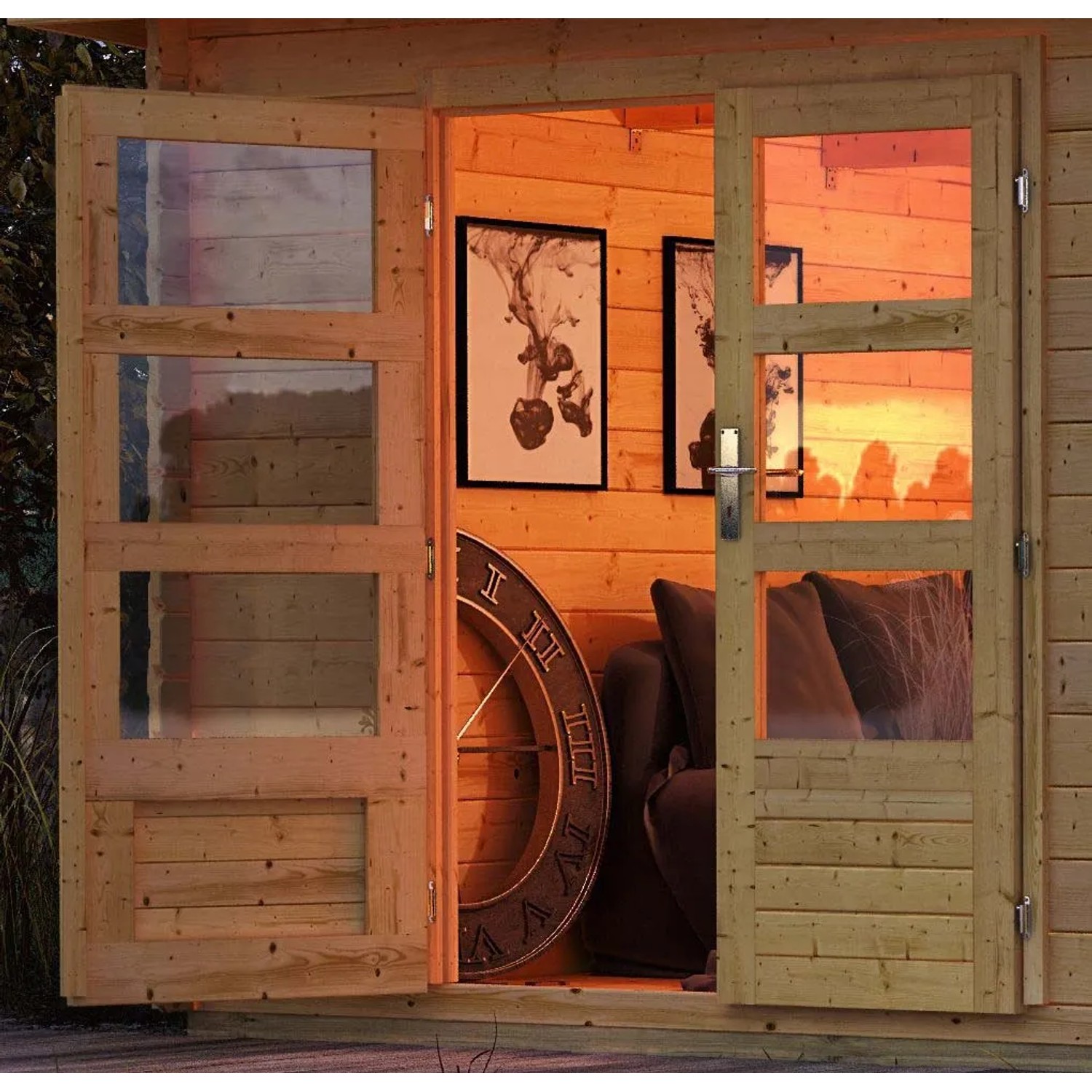Offenes Karibu Holz-Gartenhaus Kumla 1 mit Pultdach, naturbelassen, 200x200 cm.