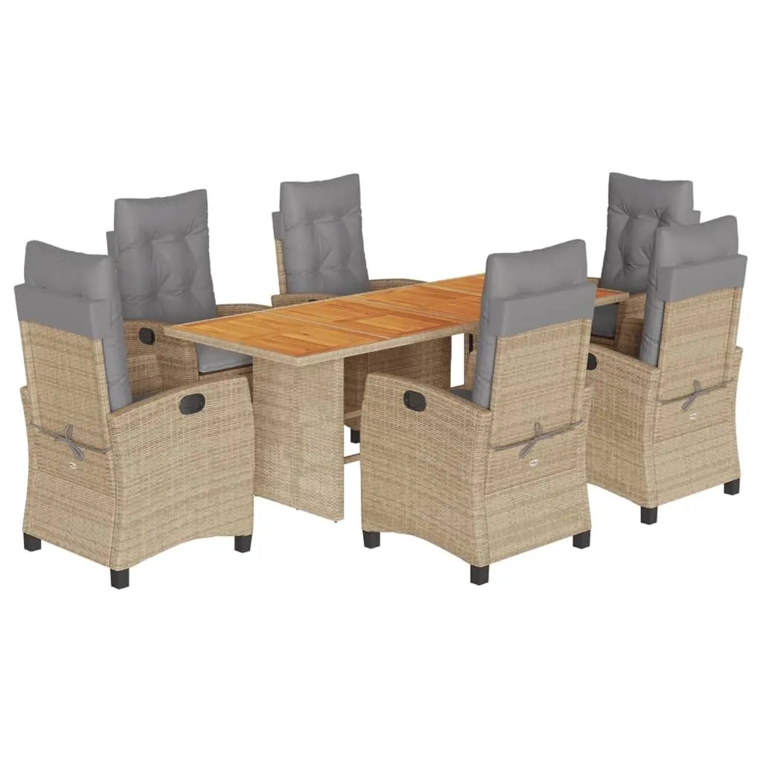 vidaXL 7-Tlg Garten-Essgruppe mit Kissen Beigemischung Poly Rattan 3212716
