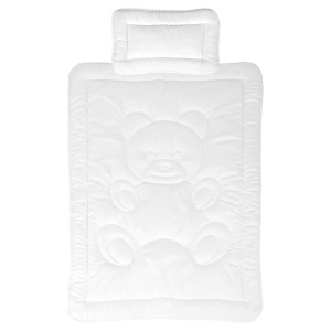 Weißes Bestlivings Kinder Betten Set (40x60 & 100x135 cm) mit Bärchen-Steppung.