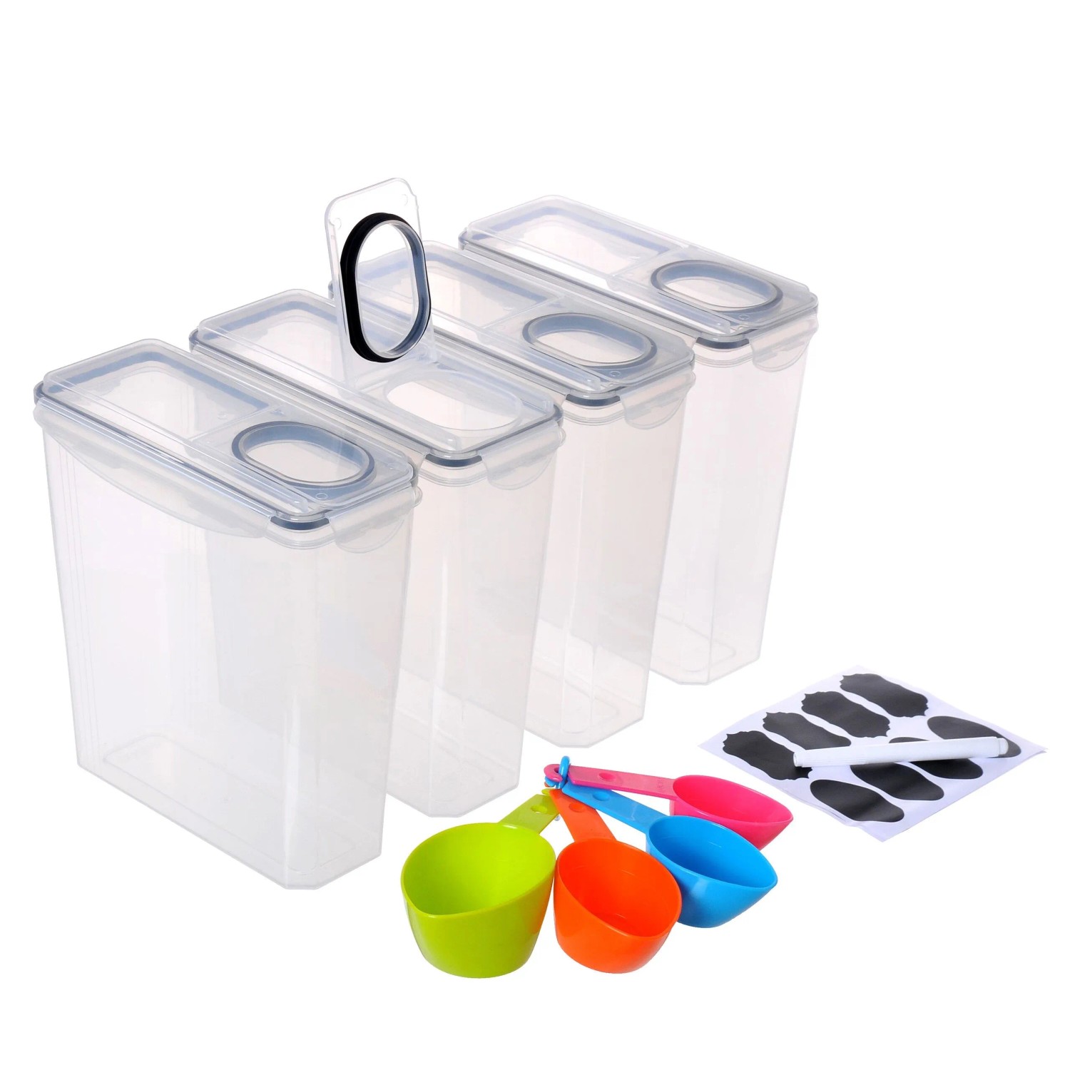 Relaxdays Vorratsdosen Set Kunststoff Transparent Schwarz Luftdicht 4-teilig 25 cm x 24 cm x 11,5 cm 3,7 Liter
