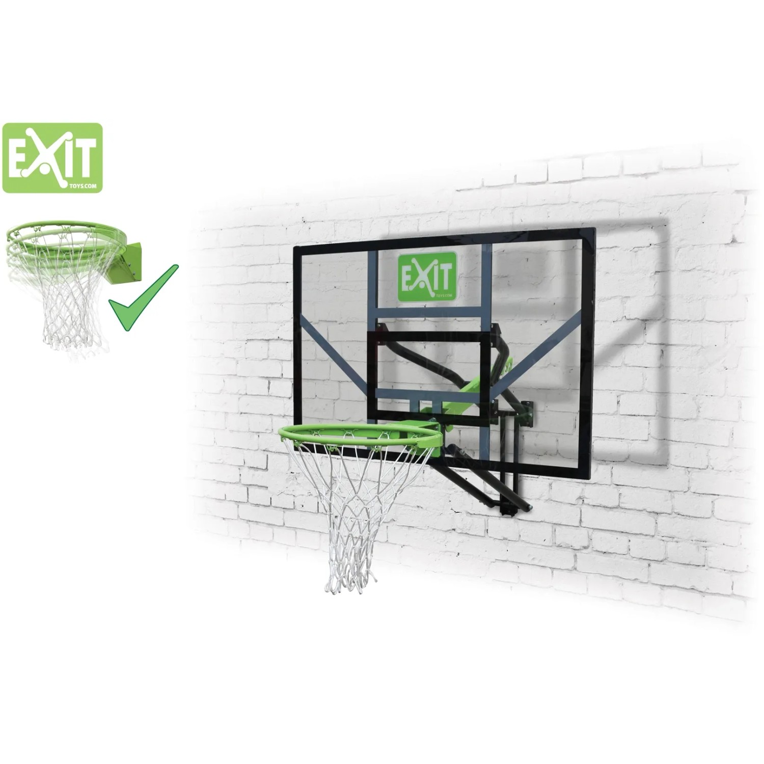 EXIT Galaxy Basketballkorb zur Wandmontage, grün/schwarz, mit Dunkring und Netz.